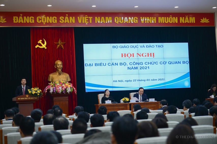 Hội nghị nhằm đánh giá thực hiện Nghị quyết Hội nghị đại biểu cán bộ, công chức năm 2020, phương hướng và nhiệm vụ công tác năm 2021 của cơ quan Bộ GD&ĐT; đồng thời kiện toàn Ban Thanh tra nhân dân 2021-2022.
